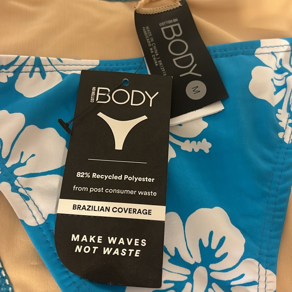 Bikini bottom NWT Brazilian coverage aqua hibscus print side tie size M - Picture 2 of 6